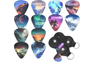 SOUTH FEATHER Cool Guitar Picks 12 Medium Pack with Leather Picks Holder,Unique Artistic Personalized Guitar Pick Punch for Electric Guitar Bass Acoustic Guitar Lovers Gift (Nature Medium)