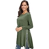 Afibi Tops for Women Long Sleeve Side Split Loose Tunic Tops for Leggings