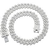 Saintda Mens Cuban Link Chain Iced Out Silver Miami Cuban Necklace Bling Diamond Chain Hip Hop Jewelry with Gift Box for Women