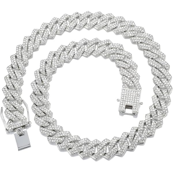 OLVLUS 14mm Iced Out Cuban Link Chain 18K White Gold Plated