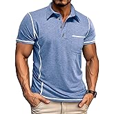 Mens Casual Polo Shirts Athletic Short Sleeve Classic Button Tees Slim Fit Shirt with Pocket