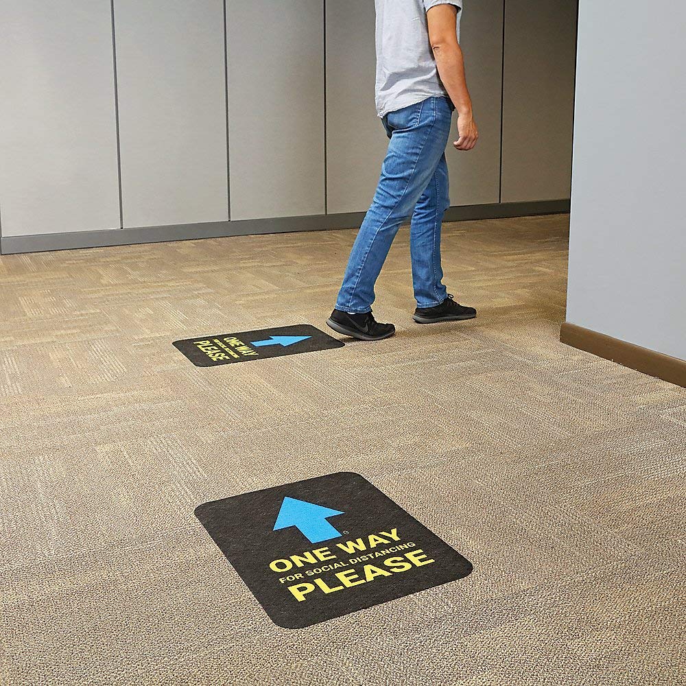 Social Distancing Floor Decals for Carpet (4-Pack) | Directional Arrows for Carpet | Maintain Flow o