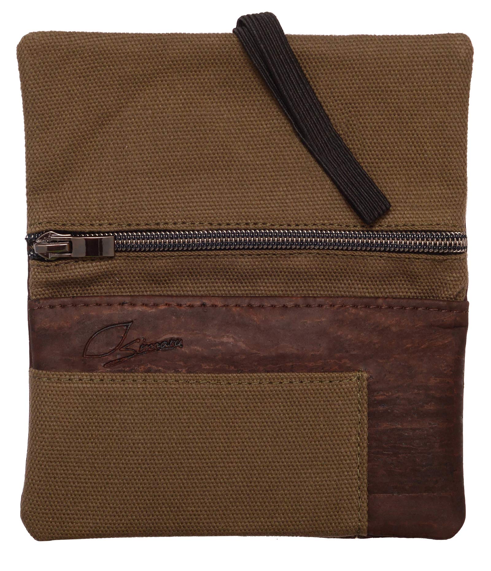 Simaru Tobacco Pouch Made of Waterproof Cork and Fabric, This Rolling Pouch has compartments for Lighter, Filter and Paper, of Course Designed for Men and Women (Olive/Brown