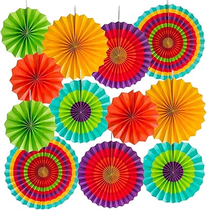 Amazon Com Super Z Outlet Fiesta Colorful Paper Fans Round Wheel