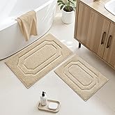 HOMEIDEAS Bathroom Rugs Sets 2 Piece, Extra Soft and Absorbent Microfiber Plush Bath Mat with Non Slip Backing(Beige)