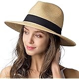 Womens Mens Wide Brim Straw Panama Hat Fedora Summer Beach Sun Hat UPF Straw Hat for Women