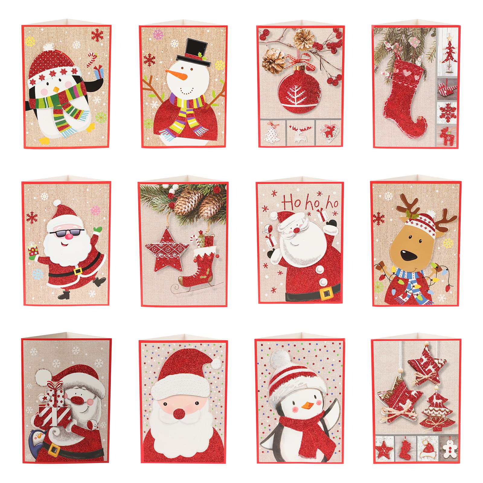 12Pcs Christmas Musical Greeting Cards Blank with Envelope Santa Christmas Tree Reindeer Sound Greeting Card New Year Musical Greeting Cards for Xmas Greeting Cards