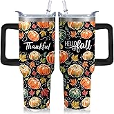 Kearscupra 40oz Fall Pumpkin Tumbler With Handle and Straw,Gifts for Women, Autumn Coffee Mug Water Bottle, Thanksgiving Stainless Steel Insulated Cup
