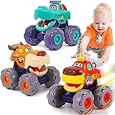 MOONTOY Toy Cars for Toddlers 1-3, 3 Pack Monster Truck Toys for 1 2 3 Year Old Boy Gifts, Baby Animal Play Vehicle Push Pull