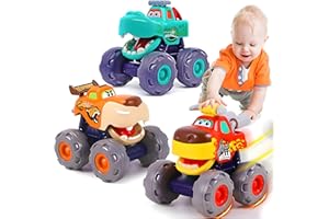 MOONTOY Toy Cars for Toddlers 1-3, 3 Pack Monster Truck Toys for 1 2 3 Year Old Boy Gifts, Baby Animal Play Vehicle Push Pull Back Truck for 12-18 Months 2-4 0-2 1-2 One Year Old Boy 1st Birthday Gift