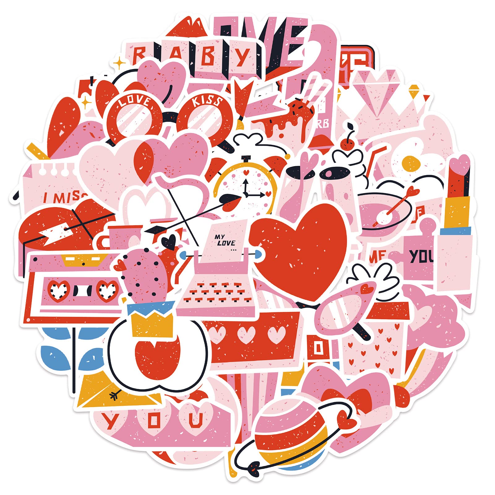 50Pcs Pink Stickers Laptop Car Scrapbook Phone Skateboard Suitcase Luggage Bike Pink Girl Heart Stickers Vinyl Waterproof Aesthetic Personalised Stickers for Teens Boys Girls Adults Children