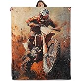 Dirt Bike Throw Blanket for Boys Girls Kids Adults Women, Fuzzy Warm Soft Cozy Flannel Blankets Gifts for Bedroom, Couch, Travel, Home Decor 50x60 in