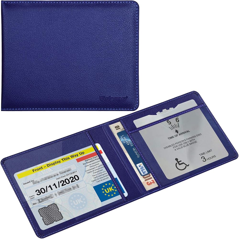 Wisdompro PU Leather Disabled Blue Badge Timer Holder Wallet Protector Blue
