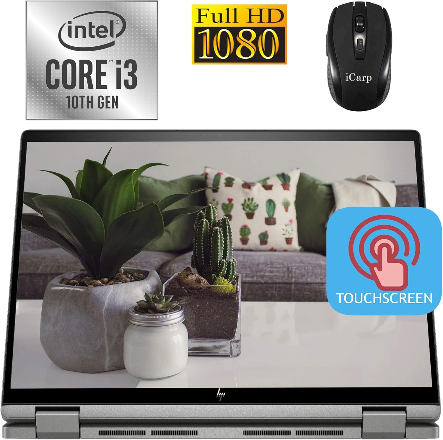 2020 Newest HP Chromebook x360 2-in-1 Laptop 14" FHD IPS WLED Touchscreen Intel Core i3-10110U (Beats i5-7200U) 8GB DDR4 64GB eMMC 256GB SD Card FP Backlit KB B&O Chrome OS + iCarp Wireless Mouse