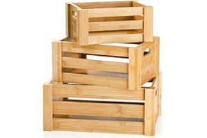 Lawei Set of 3 Bamboo Nesting Crates with Handles, Rustic Decorative Storage Container Box, Crate Box for Display, Farmhouse 