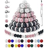 180PCS FIVEIZERO 10mm Rhinestone Beads for Jewelry Making – Sparkly Round Crystal Clay Beads & Spacers in Baseball Team Colors for Bracelets, Necklaces & DIY Crafts (Black, White, Pink)