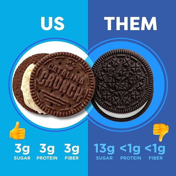 CATALINA CRUNCH PROTEIN COOKIES, 4G PROTEIN PER SERVING – LOW-SUGAR SANDWICH COOKIES – GLUTEN FREE, VEGAN – KETO DESSERT SNACKS – CHOCOLATE VANILLA, 8.9 OZ. (21 COUNT)