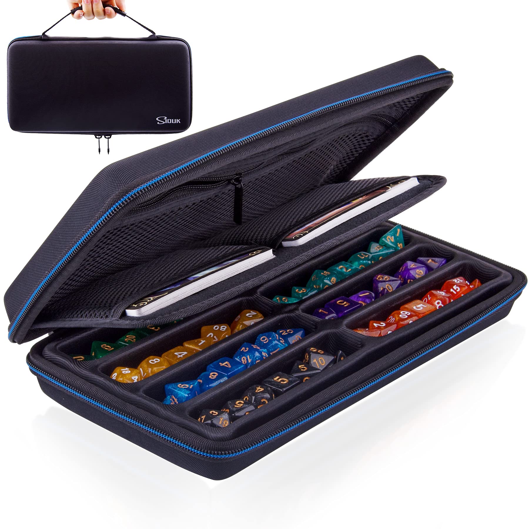 SIQUK Dice Storage Case Organiser Holder with Removable Slotted Tray and Handle for Dungeons & Dragons and Other RPG Table Games, Holds Up to 8 Sets of Dice