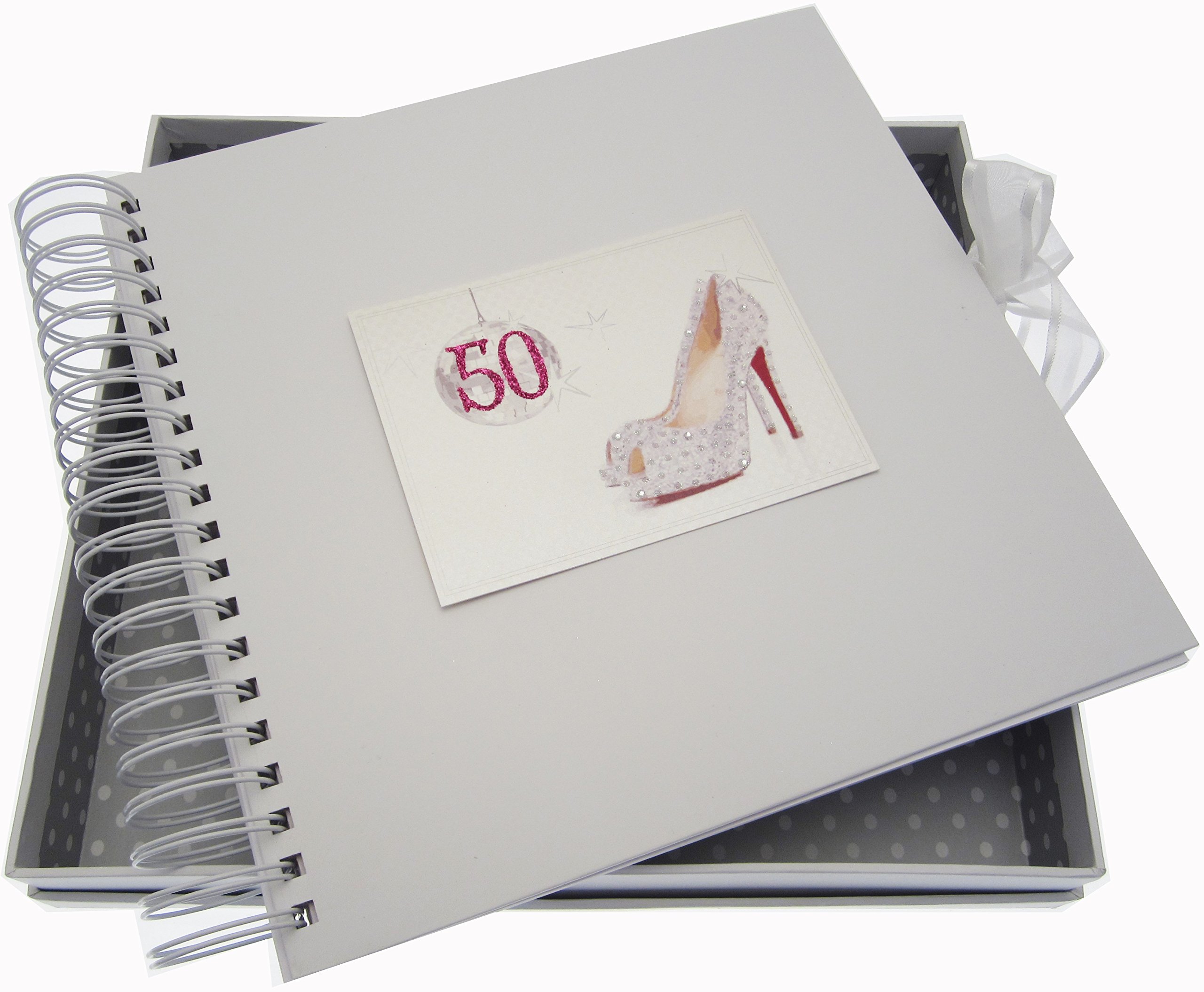 White Cotton Cards 50th Birthday Card and Memory Book Glitter Ball and Shoes