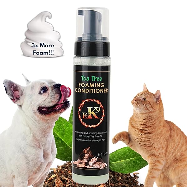 E3 TEA TREE FOAMING CONDITIONER (K9) – 8.5OZ – DEEP CLEANSING & SOOTHING FORMULA FOR PETS, WITH NANO VITAMINS A, C, E, & F | TRUSTED BY PROFESSIONALS | WITH THE GOODNESS OF TEA TREE