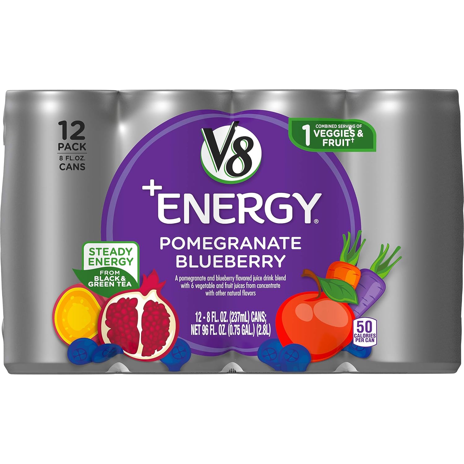 V8 +Energy, Juice Drink with Green Tea, Pomegranate