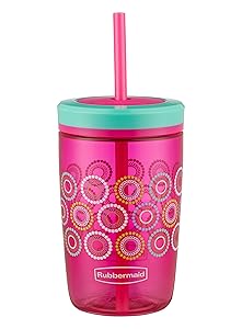 Rubbermaid Straw Kids Tumbler, 16 oz, Tart Pink with Round and Round