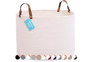 OrganiHaus White Large Baskets for Organizing 20x13, Large Blanket Basket for Living Room, Toy Storage Basket for Kids, Large Rope Basket w/Handles, Big Woven Hamper, Round Basket for Blankets