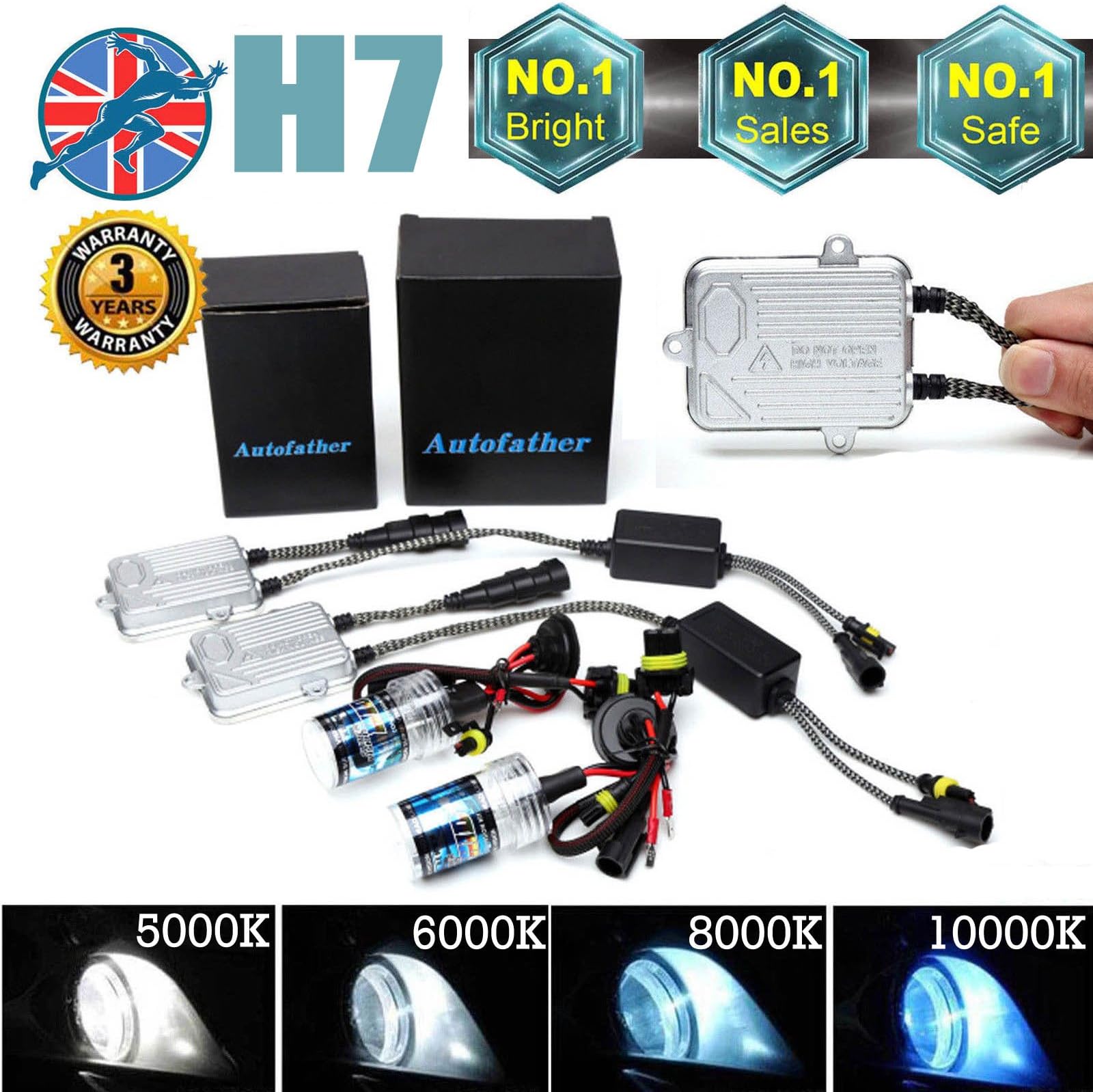 55W H7 HID Xenon Conversion Kit 5000K Warm White Headlight Bulbs with Slim Canbus Ballast for Car Super Bright Easy Installation
