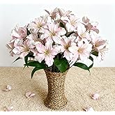 Warm Tomato 10-Bud Artificial Lily Flowers, 4 Pcs Fake Outdoor Flowers, UV Resistant Faux Flowers for Outdoor Planters, Silk Flowers for Wedding Decoration (Pink)
