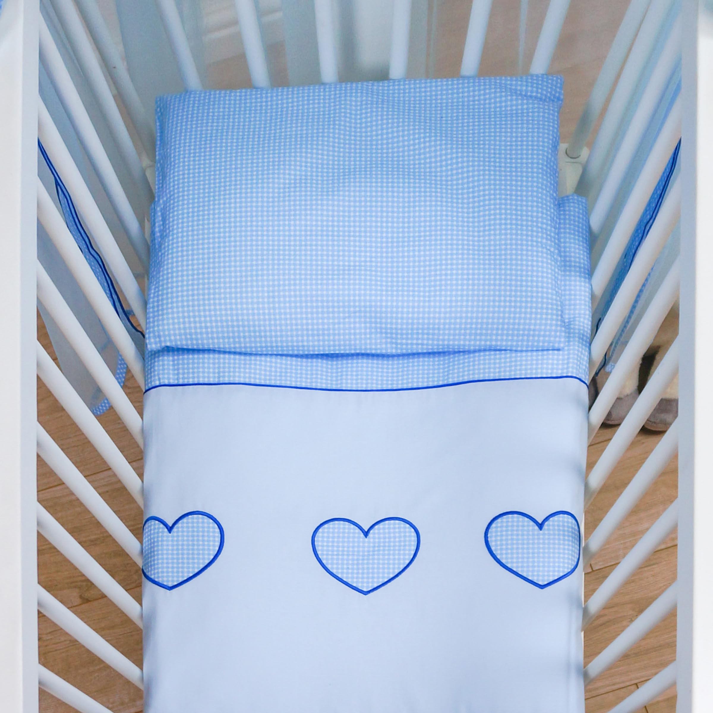 Baby Comfort 2 Piece Baby Kids Bedding Set 80x70 cm Duvet Cover & Pillowcase 12M+ (Heart Blue)