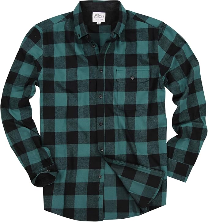 Urban Boundaries Men's Long Sleeve Flannel Shirt w/Button Down Collar