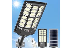 Mutois Solar Street Lights Outdoor - Wide Angle, Motion Sensor Solar Flood Lights Waterproof, 6500K Parking Lot Lights Dusk to Dawn, Remote Control for Outside Area Lighting