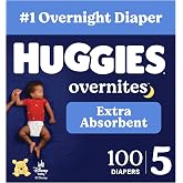 Huggies Size 5 Overnites Baby Diapers: Overnight Diapers, Size 5 (27+ lbs), 100 Ct (2 Packs of 50), Packaging May Vary