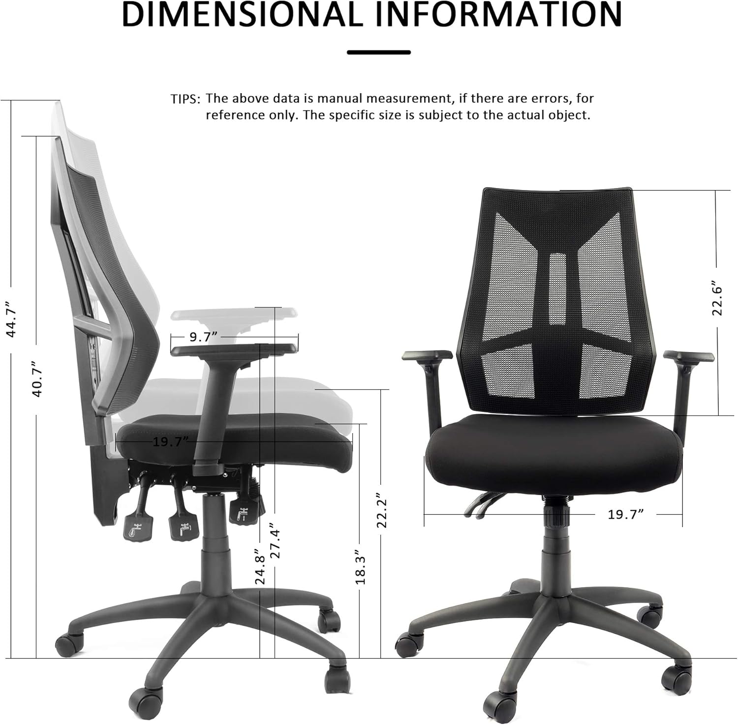 High-Back Ergonomic Desk Chair Mesh Swivel Task Office Chair with Adjustable Arms, Seat and Backrest (Black): Kitchen & Dining