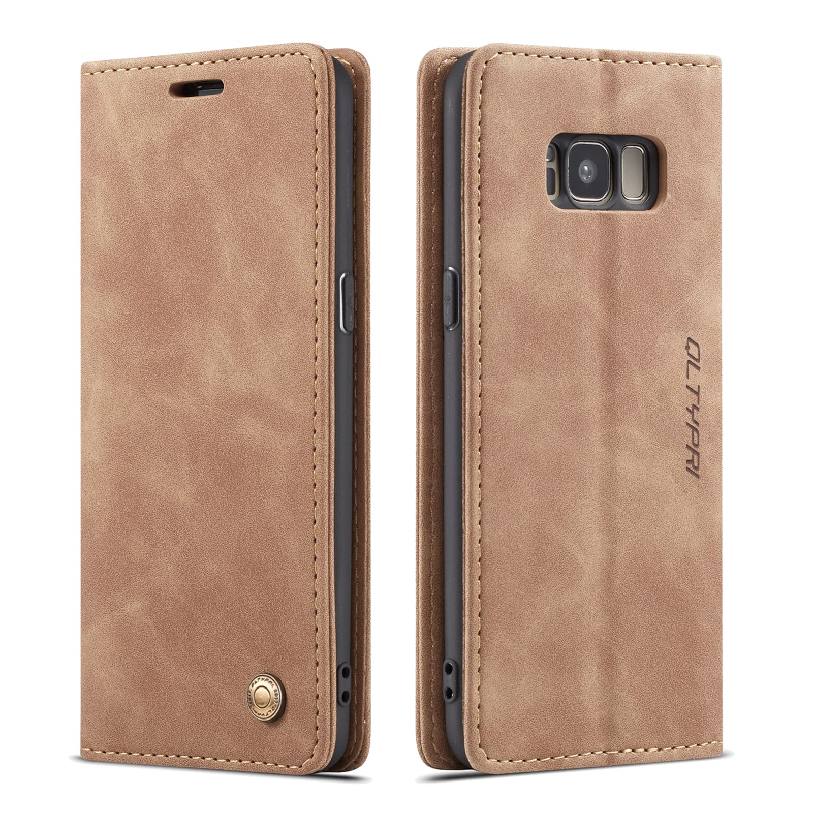 QLTYPRI Case for Samsung Galaxy S8, Vintage PU Leather Wallet Case Card Slot Kickstand Magnetic Closure Shockproof Flip Folio Case Cover for Samsung Galaxy S8 - Brown