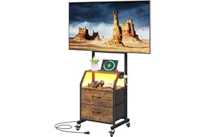 GYIIYUO Rolling TV Stand with 2 Storage Fabric Drawers/Power Outlet/Mount, Mobile LED TV Stand on Wheels for 32-55 inch TVs, 
