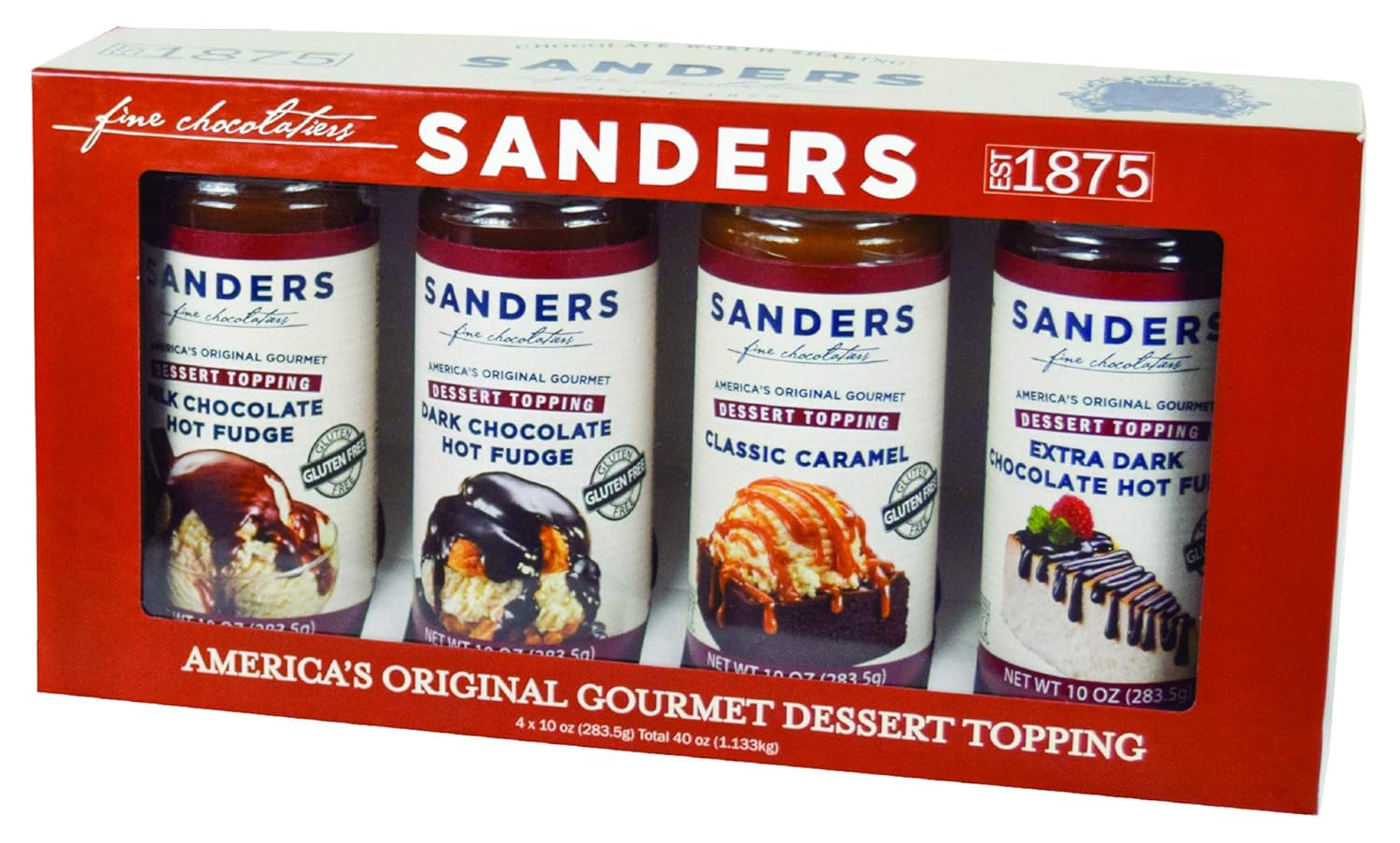 Sanders Sundae Best Gourmet Dessert Topping Gift Box - All-Natural, 4 Flavor Assortment, 40 Ounce (Pack of 1)