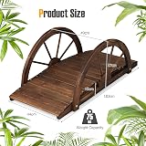 TANGZON Wooden Garden Bridge 102CM Arc Footbridge with Half-wheel Railings view 5