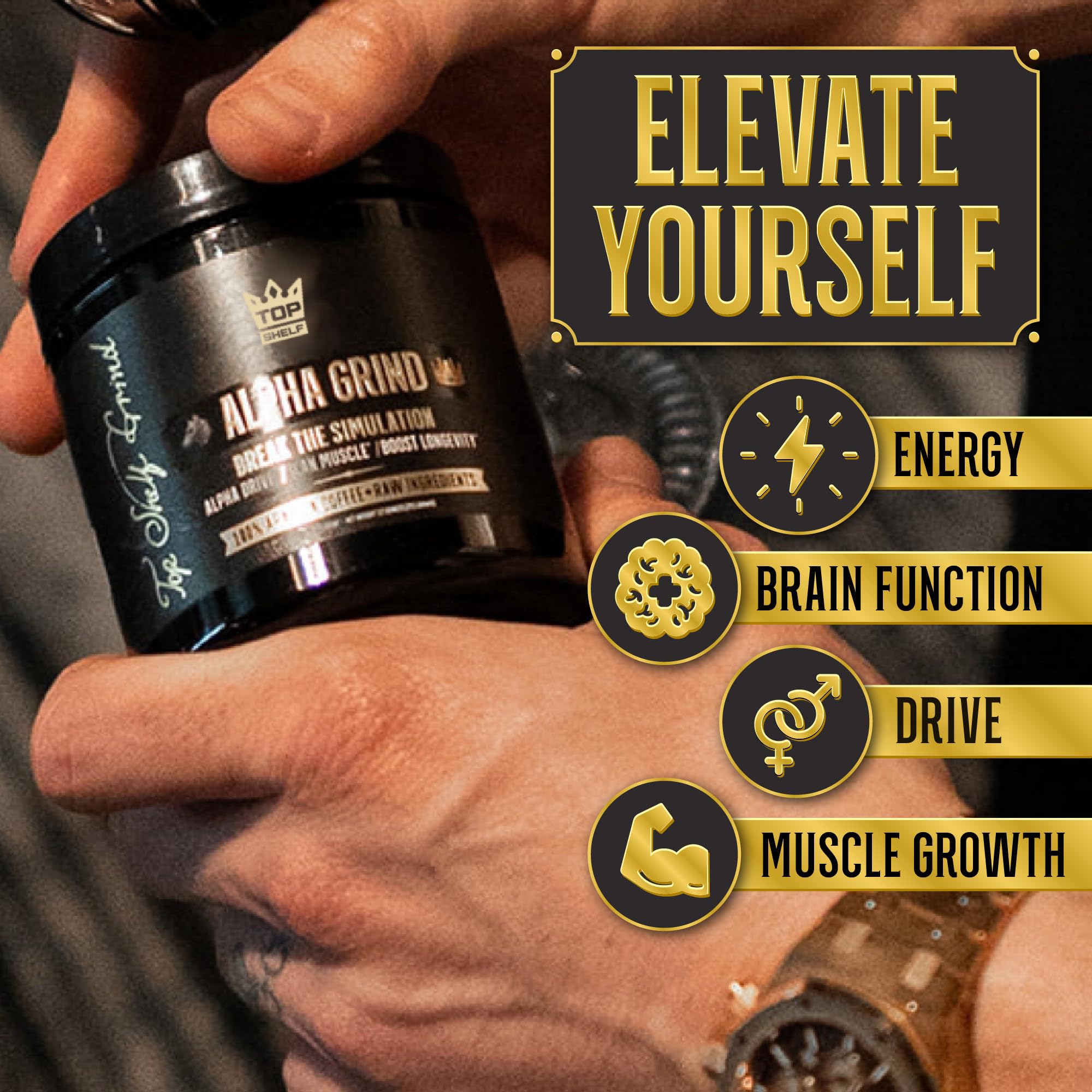 Alpha Grind – Instant Maca Coffee for Men + Natural Energy + Brain Nootropic for Ageless Clarity, Focus | Lean Muscle Building Growth & Size, 30SV