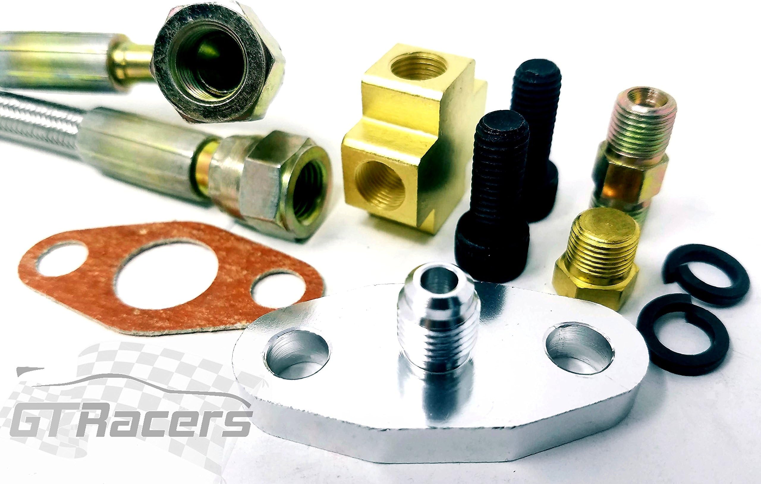 GTRacers36″ long stainless steel 90 degree 4an female to straight 4an female Oil feed line kit