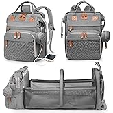 Astro alan Baby Diaper Bags with Changing Station, Waterproof Diaper Bag Backpack for Moms Dads with USB Charging Port, Baby Shower Gifts, Large Capacity diaper backpack, Grey