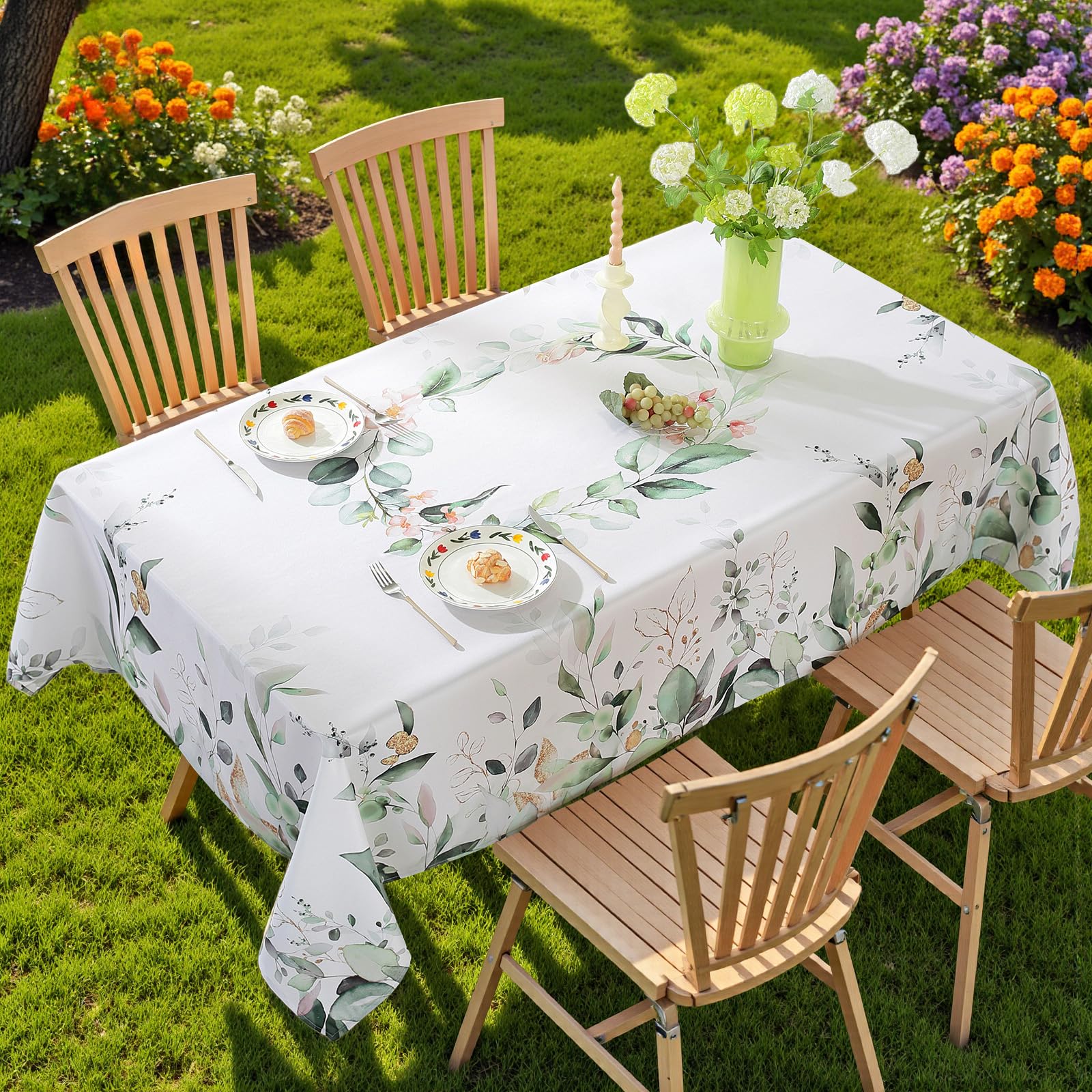 Condition photo showing New/Like New for sastybale summer tablecloth, spring rectangle table cloth eucalyptus leaves table cover spillproof w