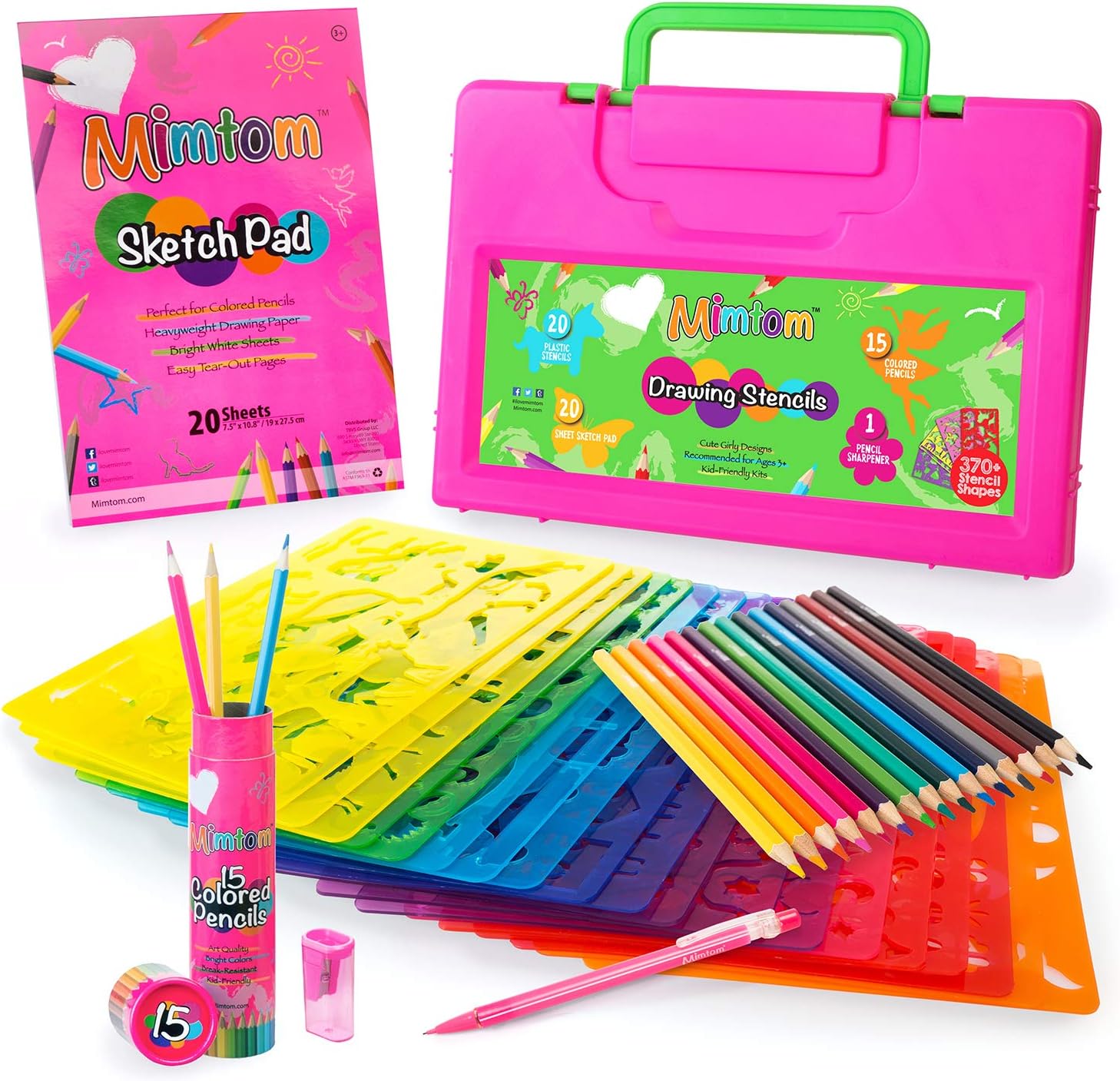 Mimtom Drawing Stencils for Kids and Girls | 58 PC Stencil Kit with 370+ Shapes to Draw Princess Fantasy Stories | DIY Arts and Crafts Toy Set with Butterfly, Unicorn, Flower, and Animal Stencils