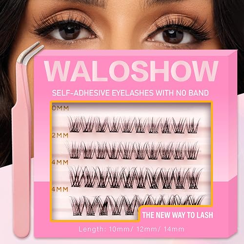 RICHSKY Self Adhesive Lash Clusters Eyelashes,DIY Press-on Lashes D Curl 10-14mm Individual Lash Extension Kit with Lash Tweezers,No Glue Needed