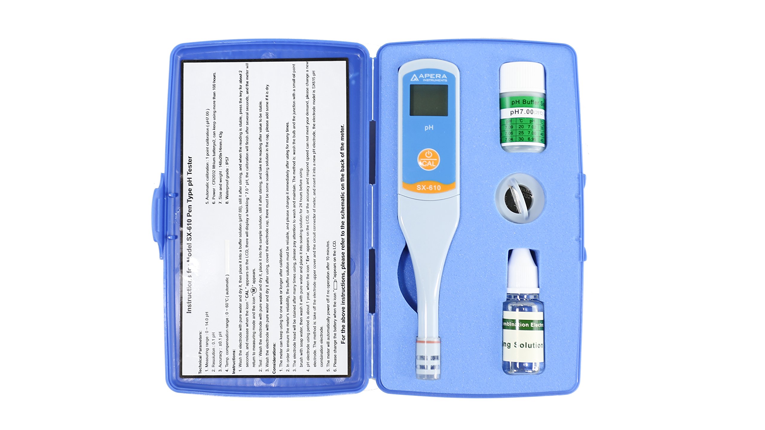 Apera Instruments SX610 pH Meter, Pen Tester, Waterproof , ±0.1 pH Accuracy, 0-14 pH Range, ±0.5°C Temperature Sensor
