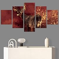 SIGNWIN 5 Panel Canvas Wall Art Modern Art Animals Dramatic Elephants Giraffe Multicolor Photography Southwest for Home Decorations Ready to Hang - 60
