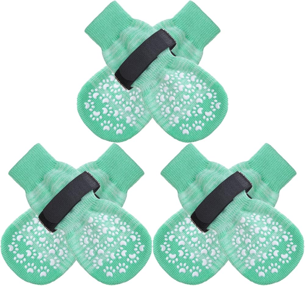 Dog Socks Paws Stop Licking Anti-Slip Grips 3 Pairs Green M