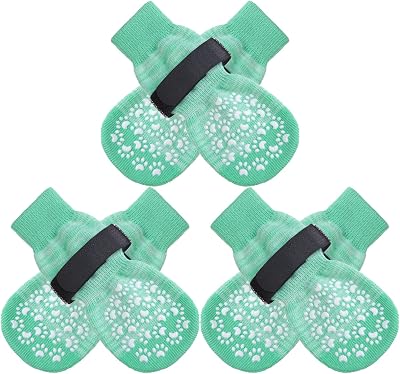 Dog Socks Paws Stop Licking Anti-Slip Grips 3 Pairs Green M