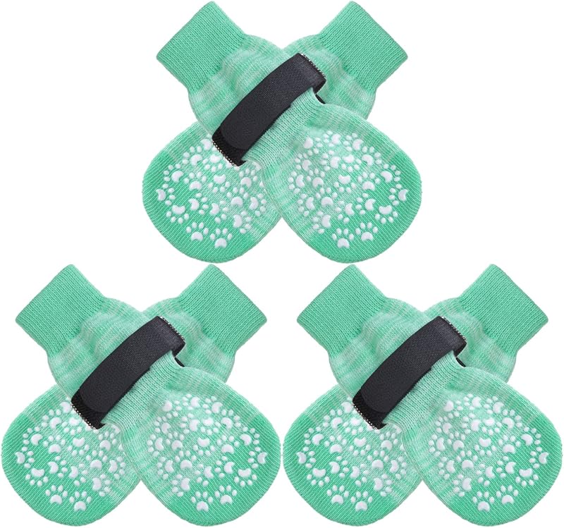Dog Socks Paws Stop Licking Anti-Slip Grips 3 Pairs Green M