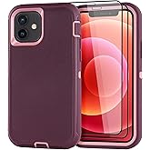 GYJ for iPhone 12/for iPhone 12 Pro Case 6.1" with 2 Screen Protector,Full Body Rugged Heavy Duty Military Grade Cover,Shockproof/Drop Proof Protection Phone Case (Wine Red Pink)